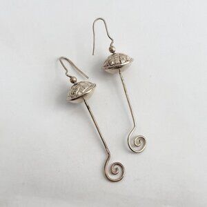 Swirly Dangle Long Bead Vintage Sterling Silver 925 Earrings